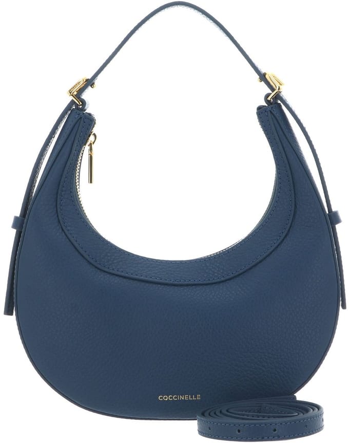 COCCINELLE Leren handtas schoudertas Whisper Grained Leather Mini Bag Deep Blue blauw