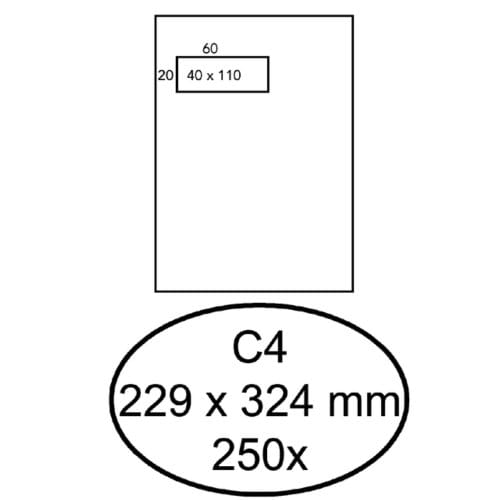 Envelop Hermes akte C4 229x324mm venster 4x11links 250 stuks