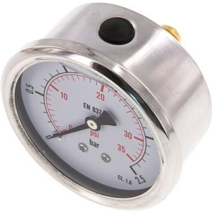 0..2.5 Bar Glycerine Manometer Achteraansluiting RVS/Messing 63 mm Klasse 1.6 - ML02P563SHG