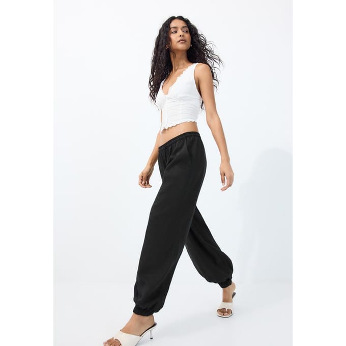 Stradivarius Pofbroek met linnenlook  Zwart XL