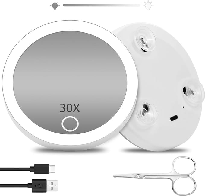 30X Verlichte Vergrootspiegel met Dimbare Licht en Zuignappen - Compacte Make-up Spiegel