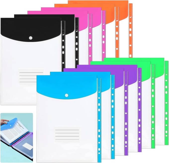 Documentfolder A4 formaat met 11 ringen, transparante pockets en drukknop, uitbreidbare waterdichte opbergmap voor documenten en papieren
