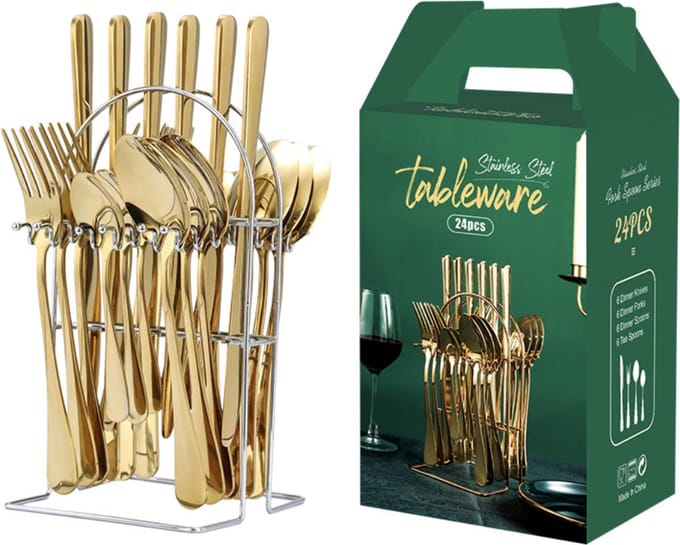 Winkrs | Bestekset Goud | 24 stuks | Messen, Lepels, Vorken, Tafelbestek