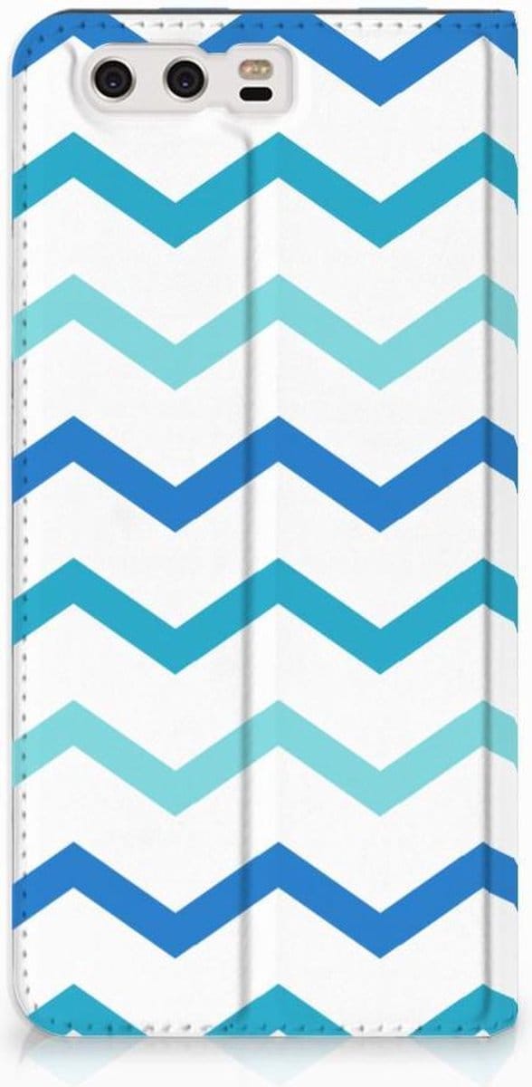 Huawei P10 Plus Hoesje met Magneet Zigzag Blauw