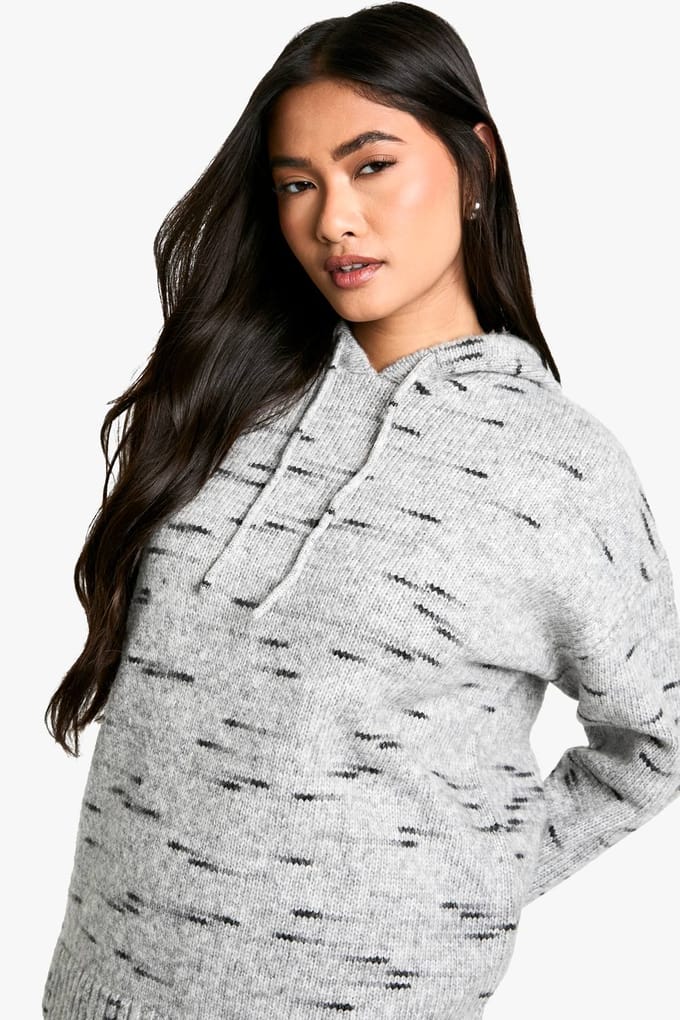 boohoo Dames Zachte Gebreide Marl Oversized Gebreide Hoodie | Grijs | Maat: Medium