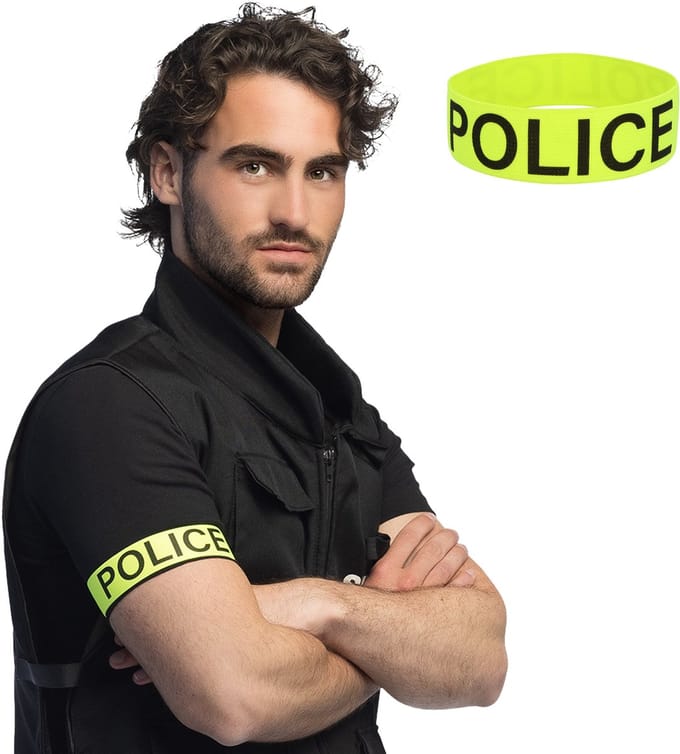 Boland verkleed armband - 2x - politie - neon geel - UV blacklight effect - agent - carnaval