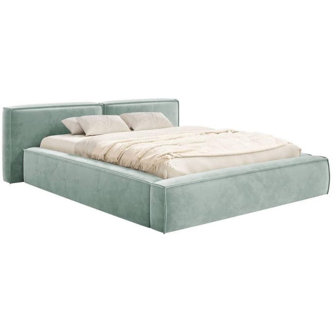 SELSEY Opbergbed 180x200 cm – met lattenbodem – velours – saliegroen – TILVES LOW