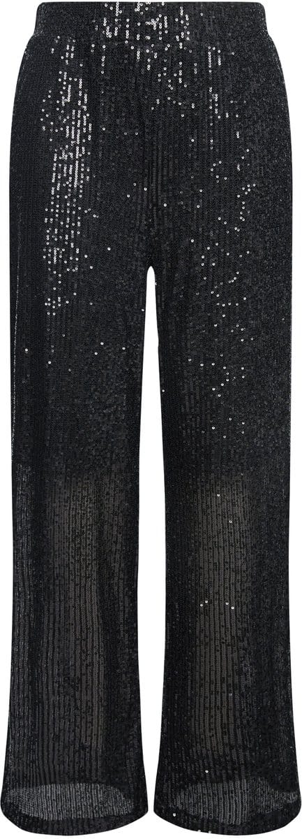 Ulla Popken - Dames - Broek wijde pijpen pailletten elastische tailleband - Zwart - Maat 50+