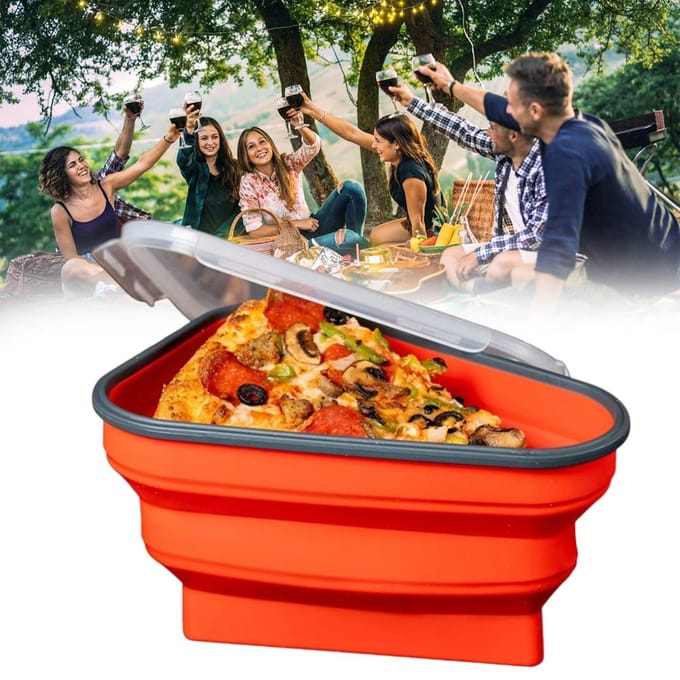 Pizza Punt Container met Deksel Siliconen Herbruikbaar Opvouwbaar Pizza Punt Opbergdoos Bewaardoos red