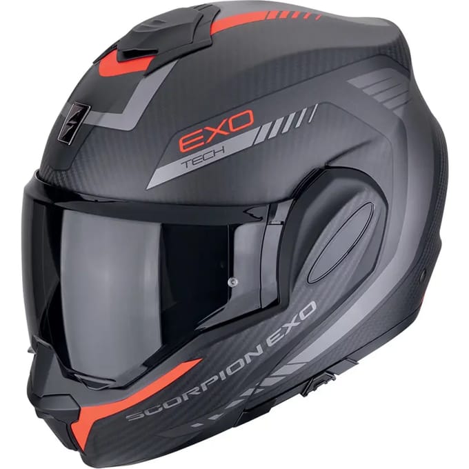 Scorpion Exo-Tech Evo Carbon Cosy Matt Black-Red - Systeemhelm - Maat M - Motorhelm - ECE 22-06 gekeurd