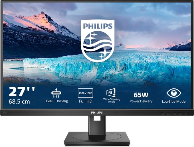 Philips Monitore 273S1/00 LED-monitor Energielabel E (A - G) 68.6 cm (27 inch) 1920 x 1080 Pixel 16:9 4 ms HDMI, DisplayPort, Audio-Line-out, USB-A...