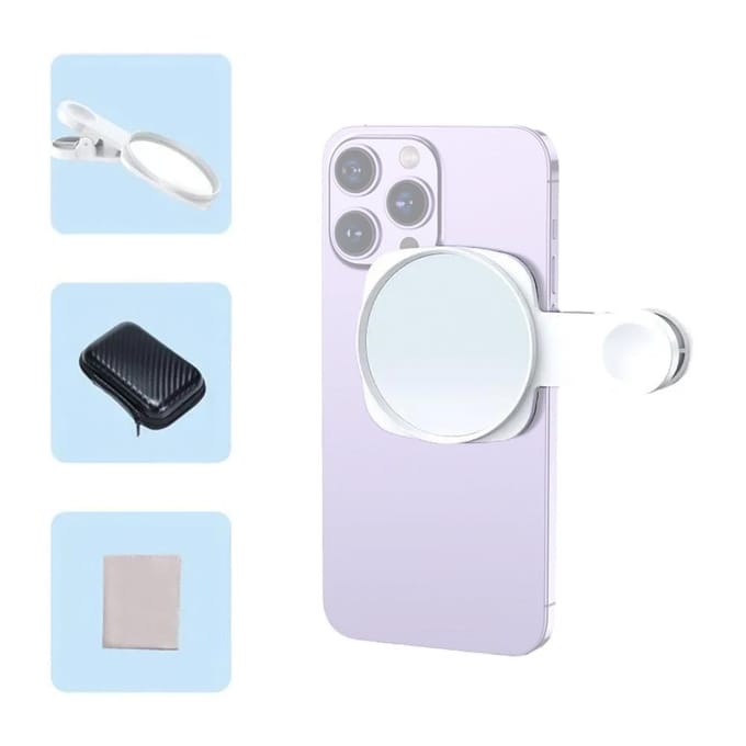 Selfiespiegel Compacte spiegel voor telefoon Universele telefoonclip Compatibel met iPhone 14/13/12/11 wit