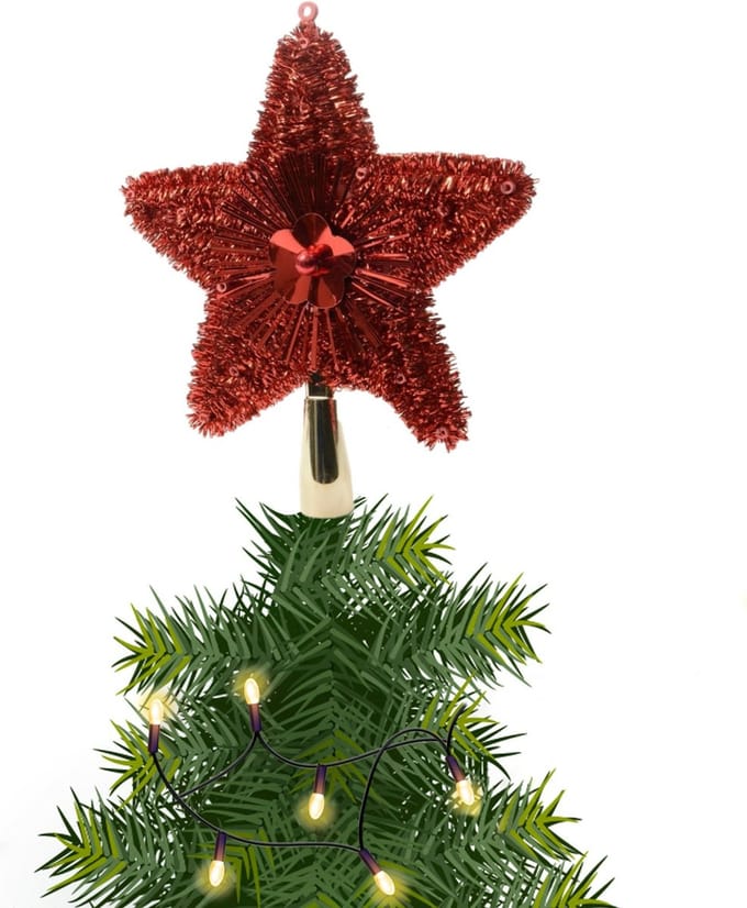 Kerstboom piek - 1x - ster - rood - kunststof - 23 cm - kerstversiering