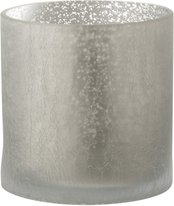 J-Line windlicht Cilinder Craquelé - glas - grijs - large