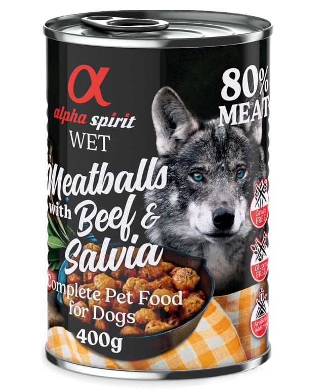 6x400g Alpha Spirit Hondengehaktballetjes Rund & Salie