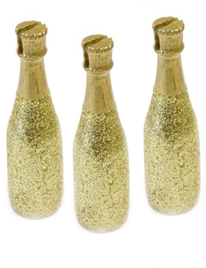 HOBI - 3 gouden champagnefles plaatskaarthouders 8 x 2 cm voor feest