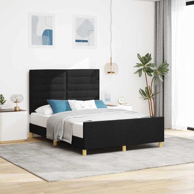 vidaXL - Bedframe - met - hoofdeinde - Zwart - 160 - x - 200 - cm - Stof
