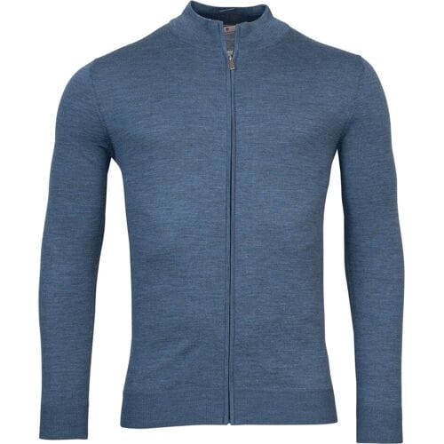 Thomas Maine Vest Fine Merino Cardigan Zip Single Knit Denim Blue / male