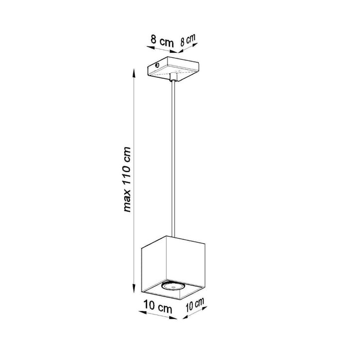 Hanglamp QUAD 1 met vierkante aluminium kap - Sollux Lighting - IP20 - Zwart aluminium behuizing - 10 x 10 x 110 cm - 1 x GU10 LED, exclusief lichtbron - Max. 10 W - Moderne hanglamp voor gang, hal en woonkamer