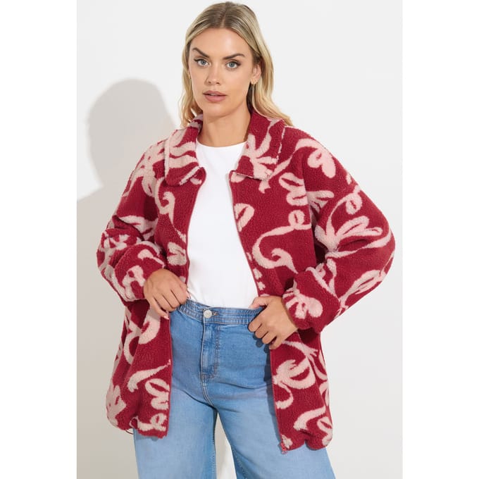 Yours Rode Fleecejas Met Strikprint Size 48