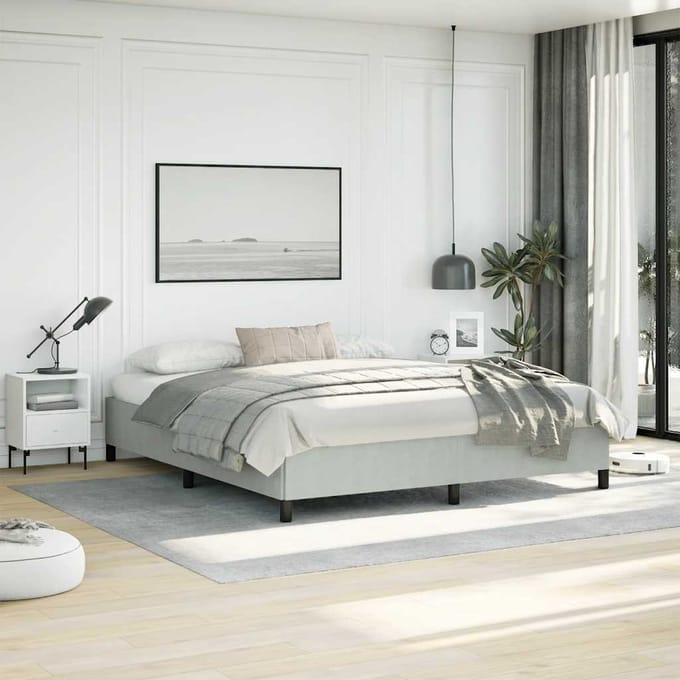 vidaXL - Bedframe - zonder - matras - lichtgrijs - California - King - fluweel