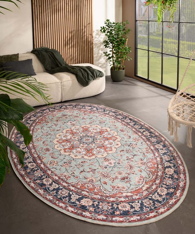 Vintage buitenkleed ovaal - Valenca Nova saliegroen/rood 230x330