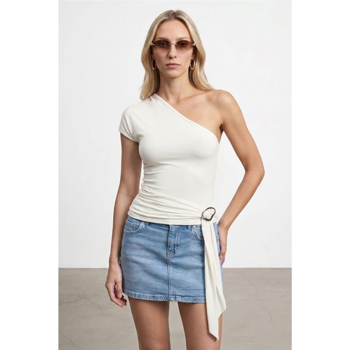 Slim Fit Off-Shoulder Jersey Blouse met Strikdetail