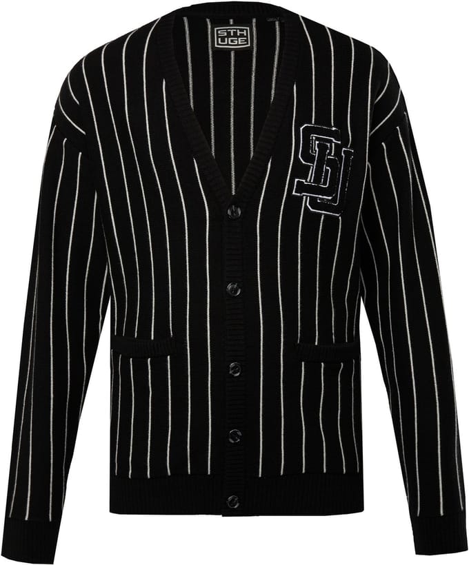 STHUGE - Heren - Vest pinstripes V-hals badge - Zwart - Maat L