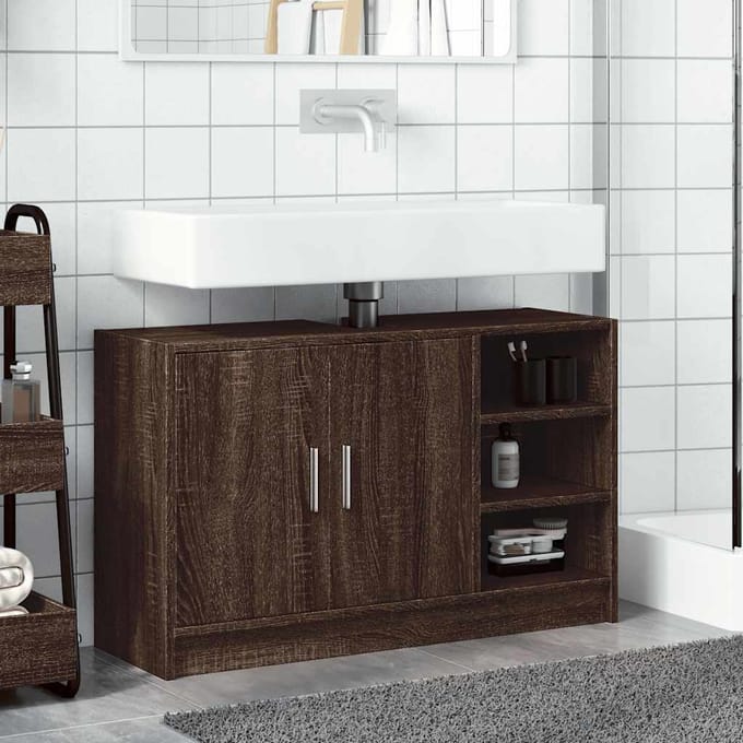 vidaXL - Wastafelkast - 90x29x55 - cm - bewerkt - hout - bruin - eikenkleurig