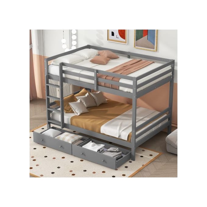 Stapelbed - MUVOE - 140x200cm - Grijs - Met lades - Robuuste constructie grijs