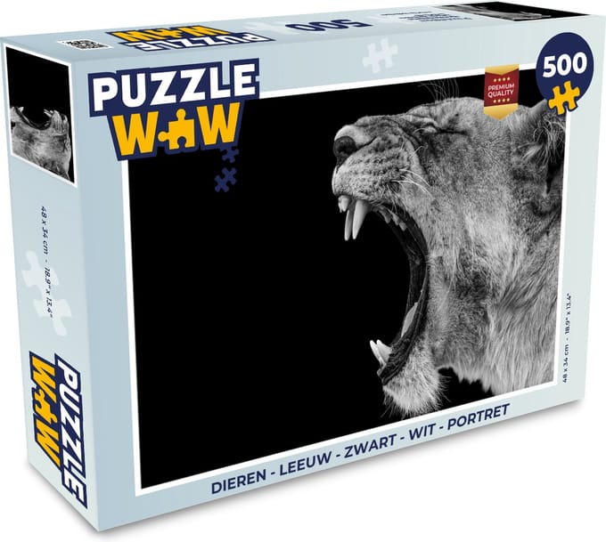 Puzzel Dieren - Leeuw - Zwart - Wit - Portret - Legpuzzel - Puzzel 500 stukjes