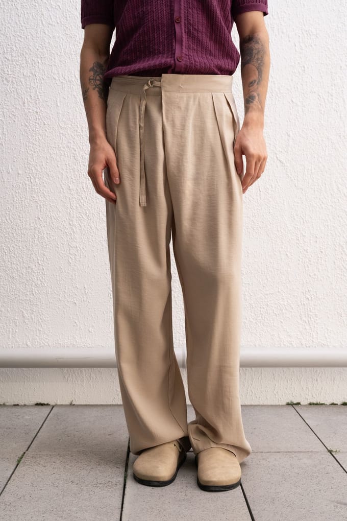 Heren hoge taille wijde been gebreide broek