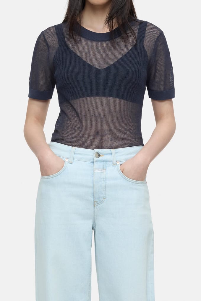 Closed Crew Neck Short Sleeve Knits Space Blue Größe: S | Ausgestellte Hosen Outlet | Damen | Blau