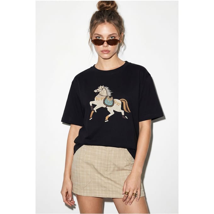 Overmaat Geprikte Sequins Crew Neck T-Shirt