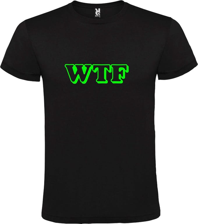 Zwart T-shirt ‘WTF’ Groen maat M