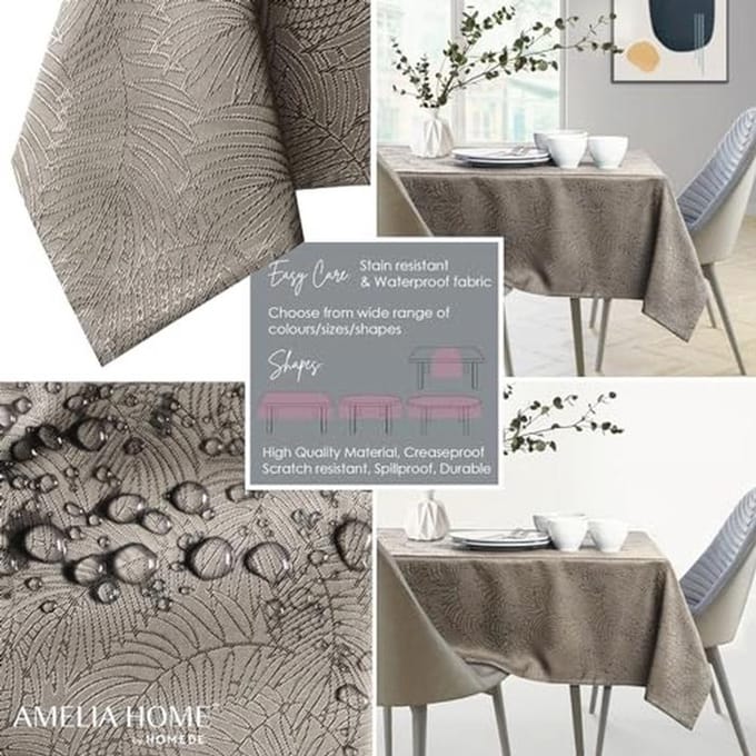 Ovalen waterafstotend tafelkleed in linnenlook - 140x240 cm, cappuccino kleur