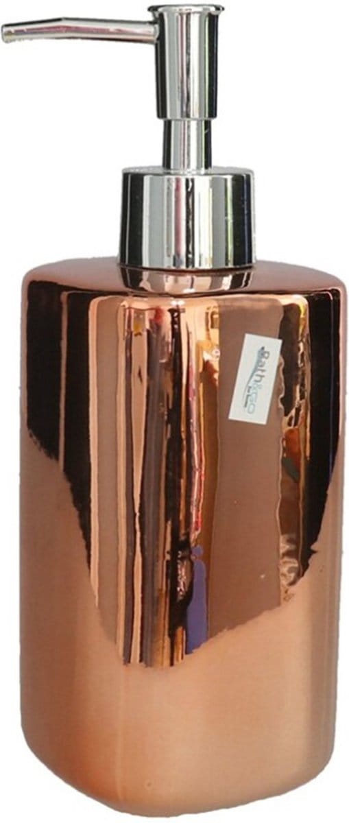 Gerimport Zeeppompje/dispenser - keramiek - koper metallic kleur - 7 x 19 cm