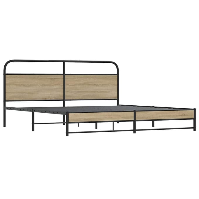vidaXL - Bedframe - zonder - matras - metaal - gerookt - eikenkleurig - 200x200 - cm