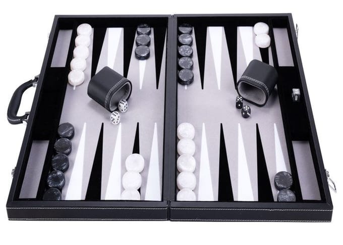 Backgammon 21 pouces - Jeu de société - Haute qualité - dés et jetons nacrés - gris noir et blanc wit