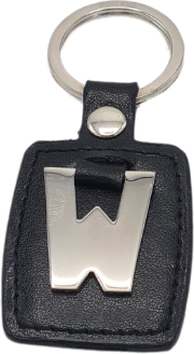 Deco4yourhome® - Sleutelhanger - Zilver/Zwart - Letter W - Kunstleer - Metaal
