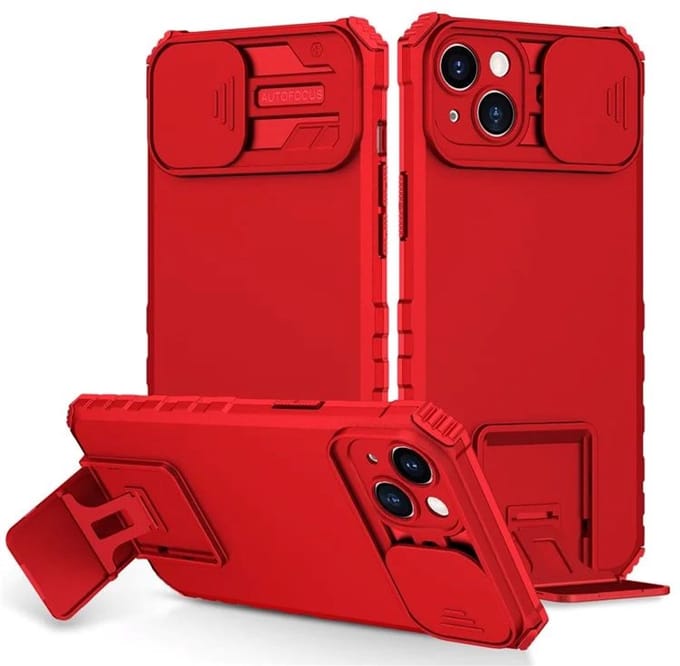 Cityhoesje - iPhone 15 Plus-14 Plus- Slide Camera Lid – BackCover - Anti-drop Kickstand - Rood