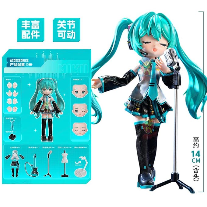 Originele Hatsune Miku Q-versie 17e Miracle Edition Miku Zanger Actiefiguur Gewrichtsmobiliteit Montagespeelgoed Pop Cadeau blue