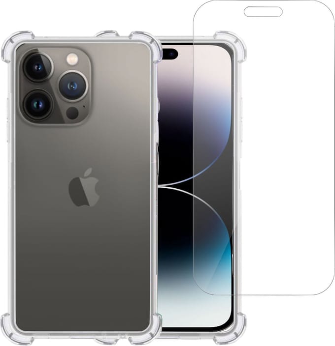 iPhone 14 Pro Max Hoesje + iPhone 14 Pro Max Screenprotector – Tempered Glass - Extreme Shock Case Transparant