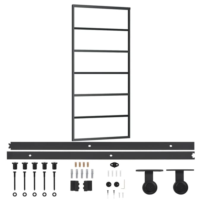 vidaXL - Schuifdeur - met - beslag - 90x205 - cm - aluminium - en - ESG-glas