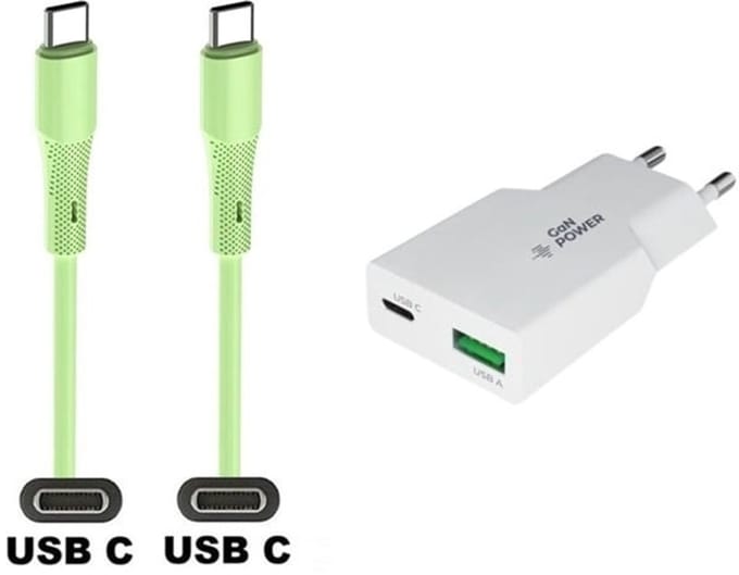 20W snellader met 2 poorten + 1,0m USB C naar C kabel. Universele PD PPS lader. Compacte GaN oplader adapter past op Kobo (Rakuten) eReader Elipsa, Elipsa 2E, Sage, Libra 2, Libra Colour, Clara 2E, Clara Colour, Clara BW - Kindle (Amazon) Scribe