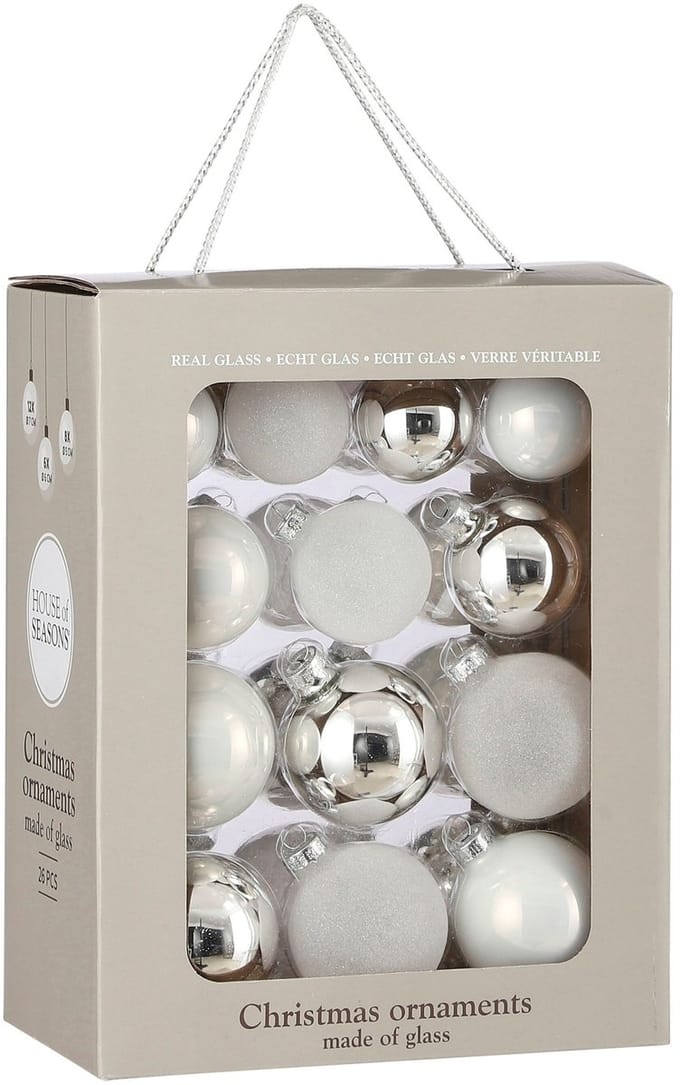 Mica Decorations Kerstballen Set - 26 Stuks - Ø7 cm - Glas - Wit