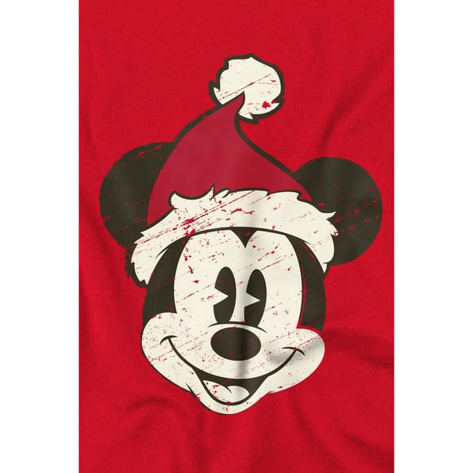Disney Heren Mickey Mouse Kerstman Gezicht T-Shirt (Rood)