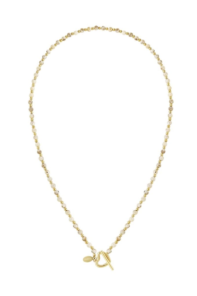 Ketting Gem Stone Heart - Natuursteen - Hematiet - Beige