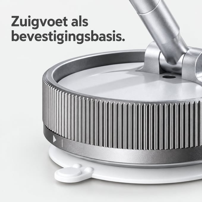 Parelwitte magnetische telefoonhouder voor in de auto met zuigvoet, inklapbare arm en draaibare constructie