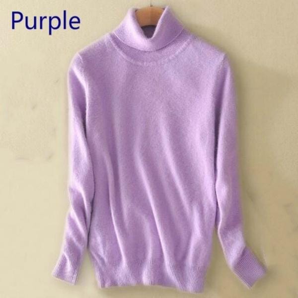 Wol pure kasjmier trui Dames gebreide coltrui Kasjmier trui Pullover Elasticiteit Pull Femme Hoge hals gebreide truien Trui XL pink